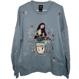 Disney BoxLunch Sally Sweatshirt Women Medium Blue NWT Oversized Embroidered